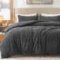 CozyLux Fleece Queen Comforter Set, 3 Piece Winter Warm Black Bedding