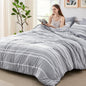 Bedsure Full Comforter Set 7 Pc, Grey Striped, Reversible, All-Season