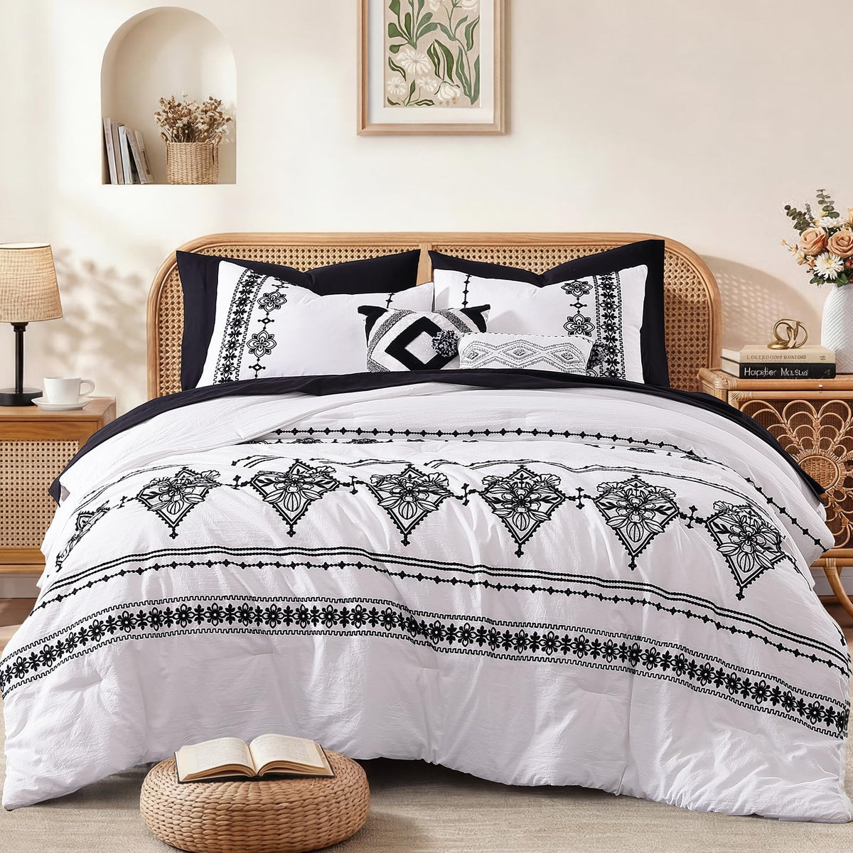 MaiRêve Embroidery Queen Comforter Set 7 Pieces Burnt Orange Bed in a Bag