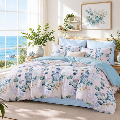 MUXHOMO Queen Comforter Set, 7-Piece Floral Bed in a Bag, Sage Green