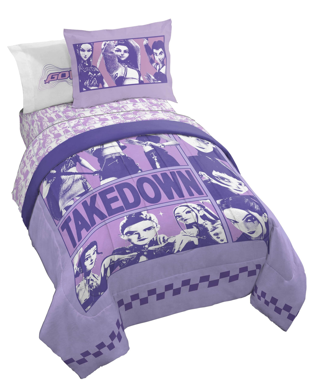 KPOP Demon Hunters Twin Comforter Set 5 Piece Kids Cartoon Bedding, Purple