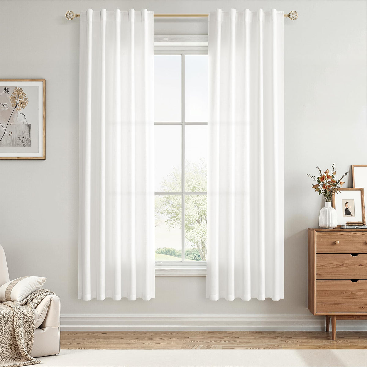 Nanspring Linen Kitchen Window Curtains Over Sink for Cafe 36x36 Inch Cream