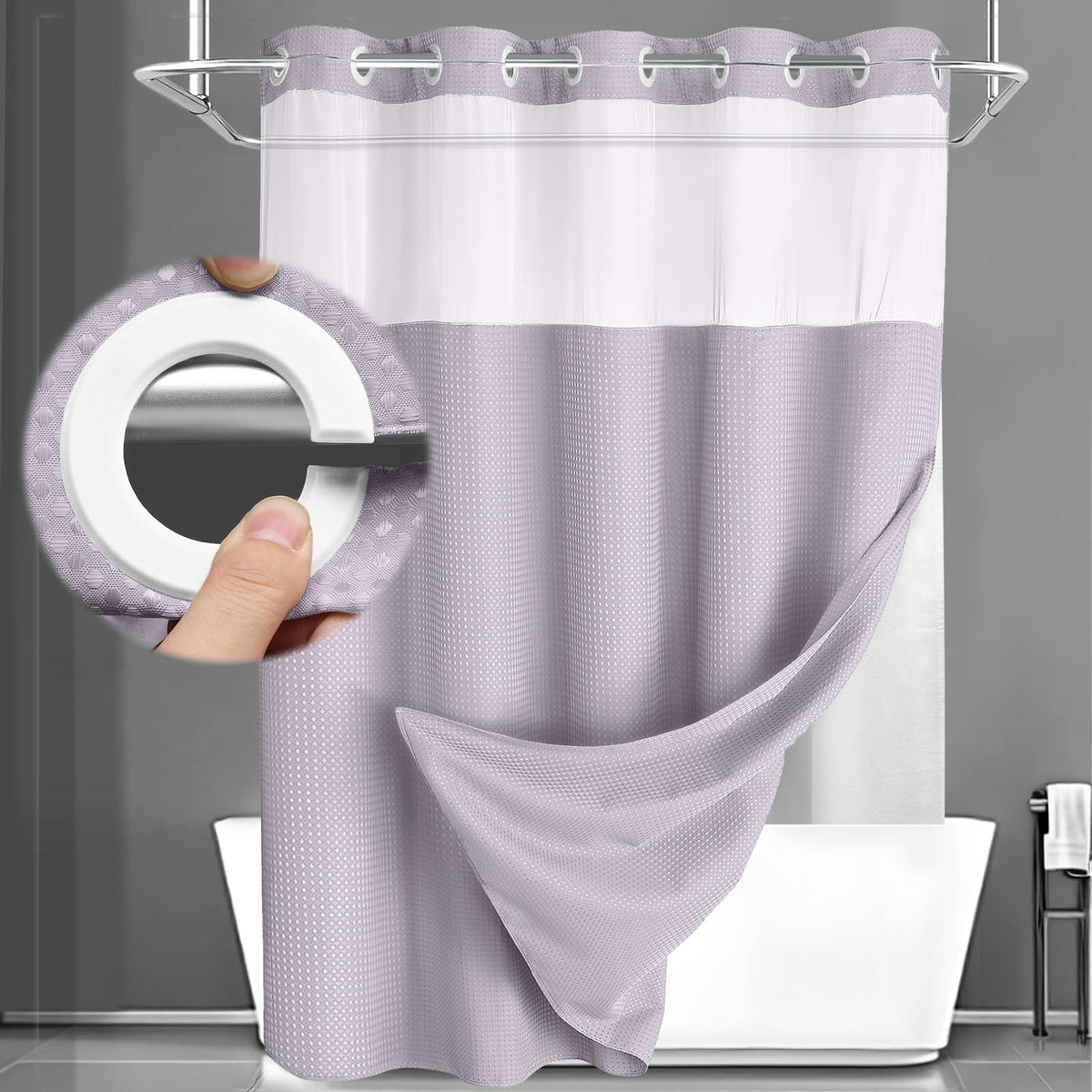 No Hook Shower Curtain with Liner Set Hotel Waffle Burgundy 72W X 75L