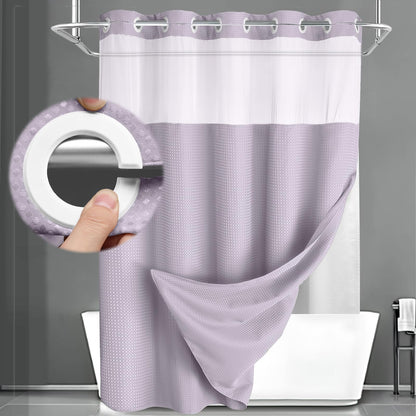No Hook Shower Curtain with Liner Set Hotel Waffle Burgundy 72W X 75L