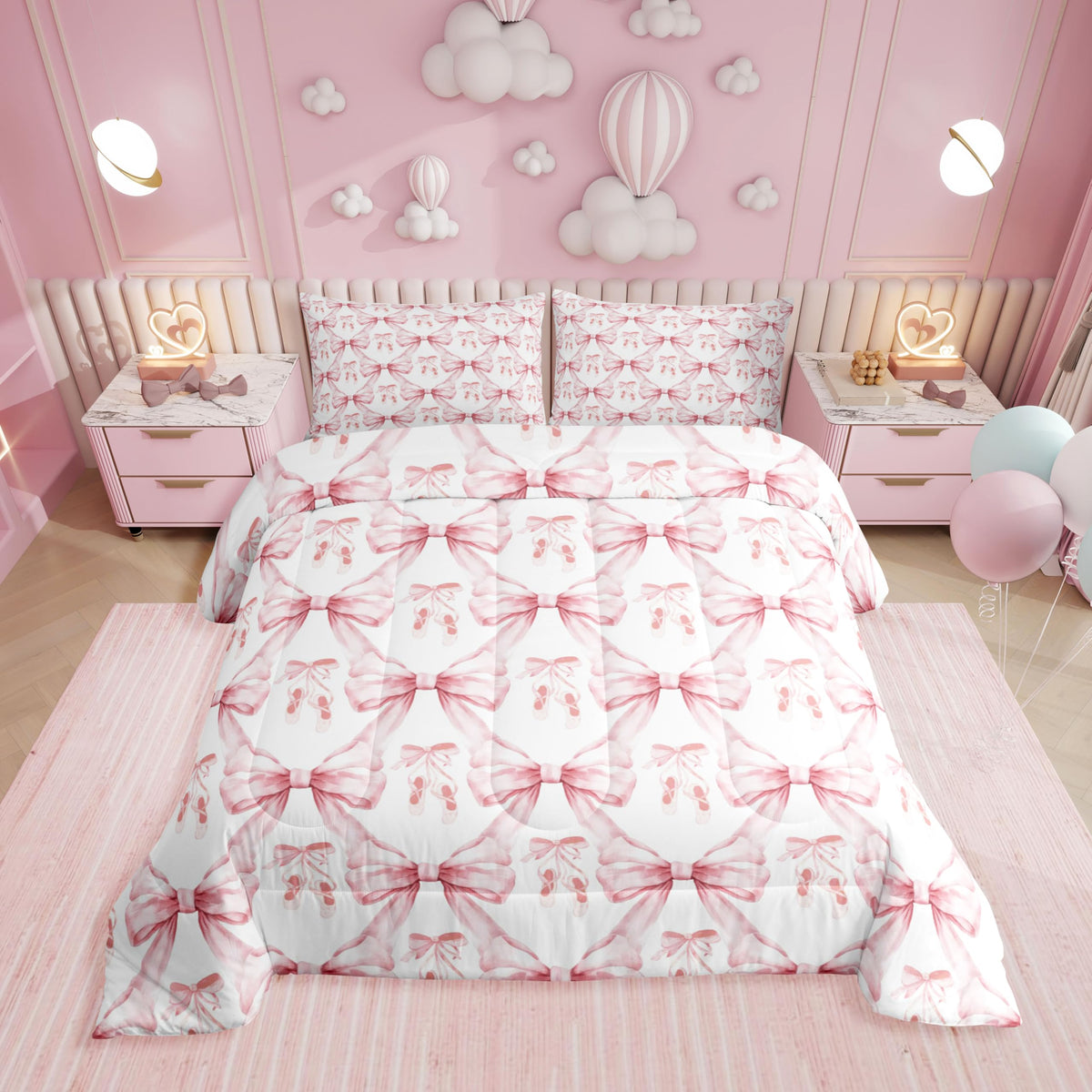 Erosebridal Cute Pink Bow Twin Bedding Set for Girls,Ribbon Bow Knot Comforter Set for Kids Kawaii Room Decor,Princess Bowknot Bed Set Girly Pink Bows Bedding Comforter Sets,1 Pillowcase