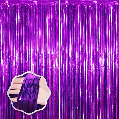 Voircoloria Laser Pink Foil Fringe Backdrop Curtains,3.3x6.6ft, 2 Pack