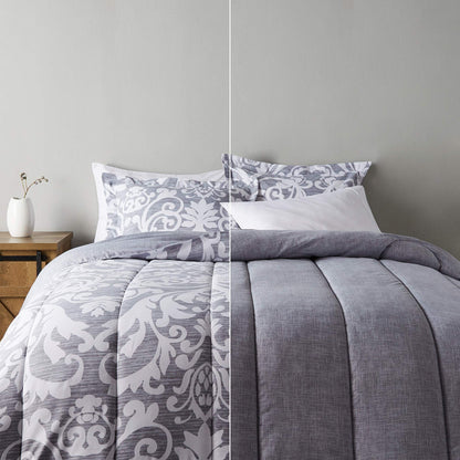 Amazon Basics Twin/Twin XL Size Ultra-Soft Lightweight Microfiber Reversible 2-Piece Bedding Comforter Set, Blue Denim/Beige Stripes