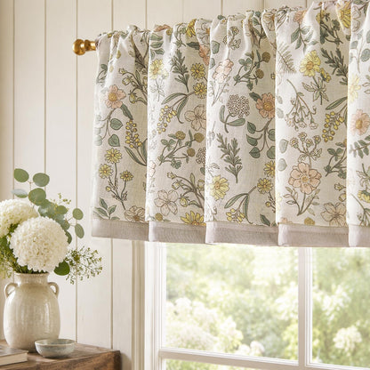 jinchan Linen Valance Curtain Farmhouse 16 Inch 1 Panel Blue on Beige