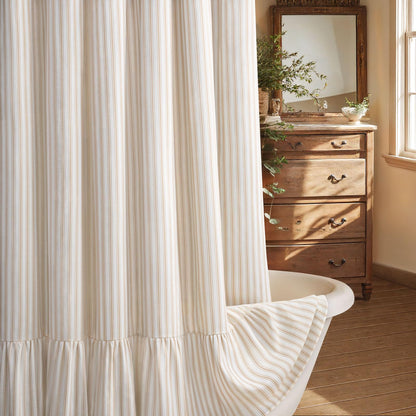Farmhouse Shower Curtain Ruffle Linen Beige 72" W x 72" L