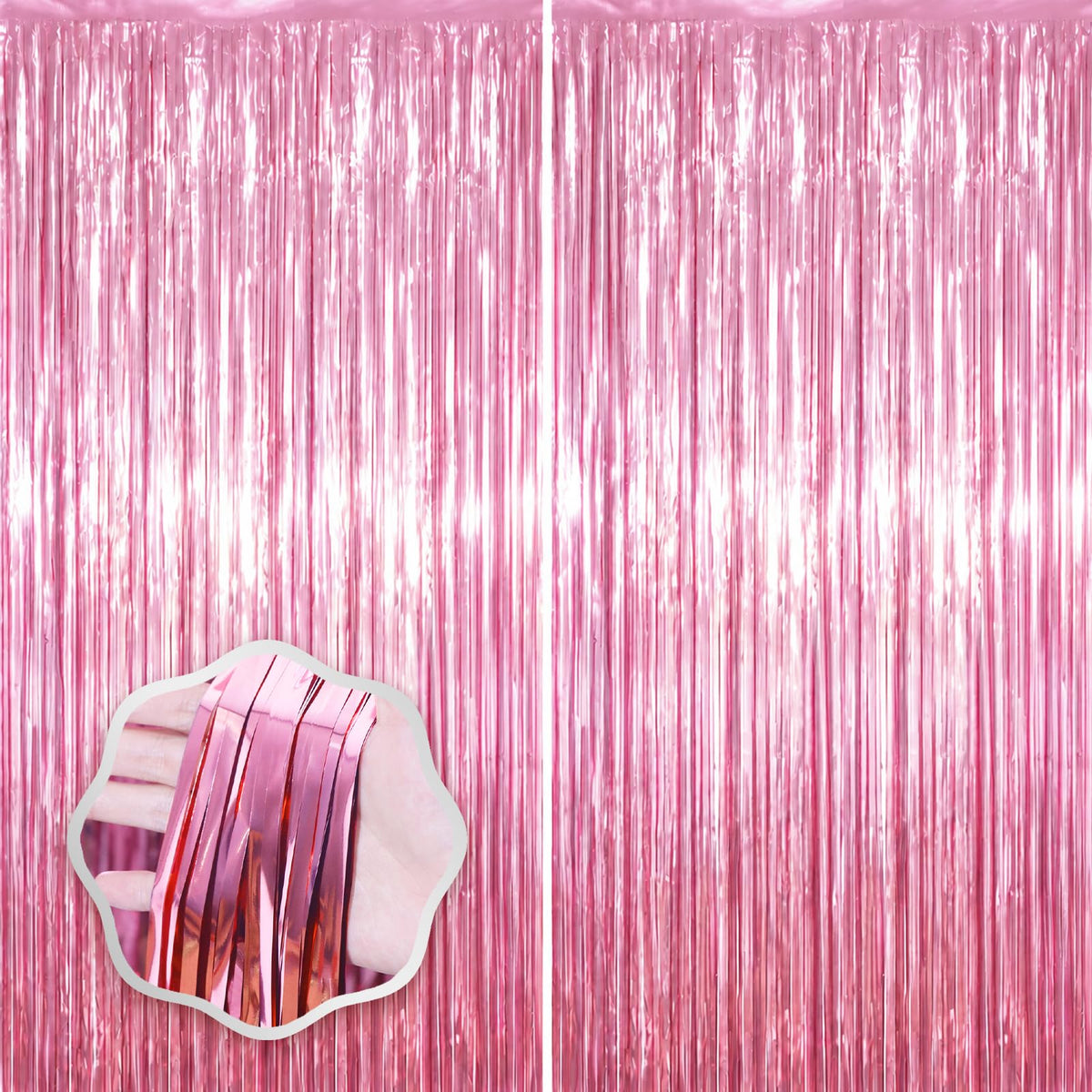 Voircoloria Laser Pink Foil Fringe Backdrop Curtains,3.3x6.6ft, 2 Pack