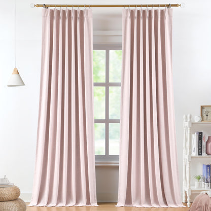 Vision Home Natural Pinch Pleated Full Blackout Curtains Linen Blended Room Darkening Window Curtains 95 inch for Living Room Bedroom Thermal Insulated Pinch Pleat Drapes with Hooks 2 Panel 40"Wx95"L