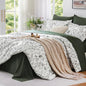 MUXHOMO Queen Comforter Set, 7-Piece Floral Bed in a Bag, Sage Green