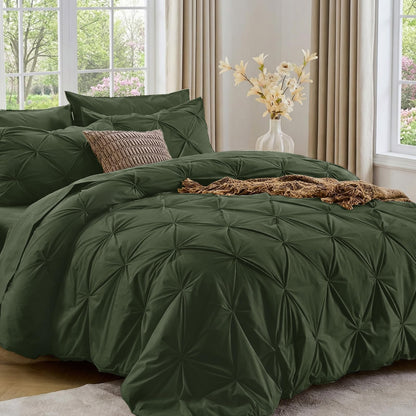Sasttie Full Size Comforter Set, 7-Piece Bed in a Bag Double, Pintuck Bedding Set for All Season, Includes Comforter, Flat Sheet, Fitted Sheet, Pillowcases and Pillowshams, Beige