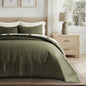 EVERGRACEHOME Cotton Sateen Quilt Set, Queen Size, Olive Green