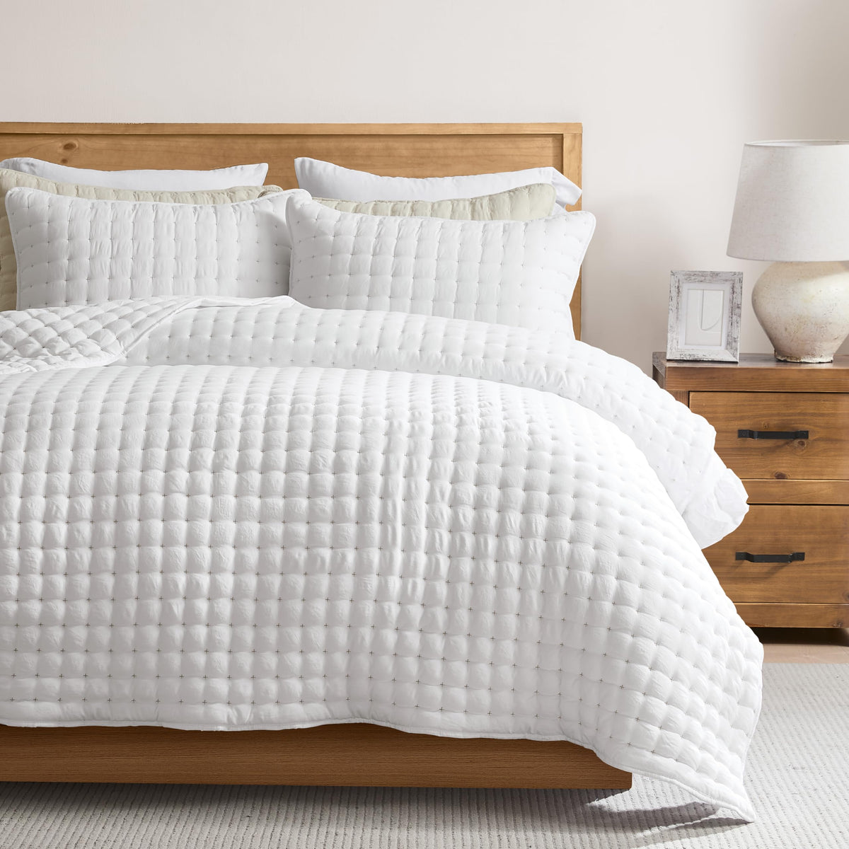 WDCOZY Cloud Soft Quilt Set, King Size, Light Beige, 3 Pieces 104x90 inches