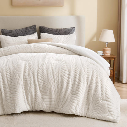 BEDELITE Fluffy Sherpa Queen Comforter Set,Grey