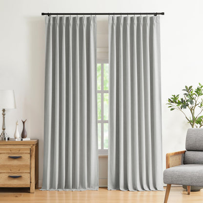 Vision Home Natural Pinch Pleated Full Blackout Curtains Linen Blended Room Darkening Window Curtains 95 inch for Living Room Bedroom Thermal Insulated Pinch Pleat Drapes with Hooks 2 Panel 40"Wx95"L