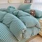 LifeTB Queen Comforter Set Fluffy Plaid Checkered Pattern Modern Style Geometric Comforter with 2 Pillow Shams Grid Plaid Bedding Comforter for Boys Men All Season Queen Size Bed Comforter Set