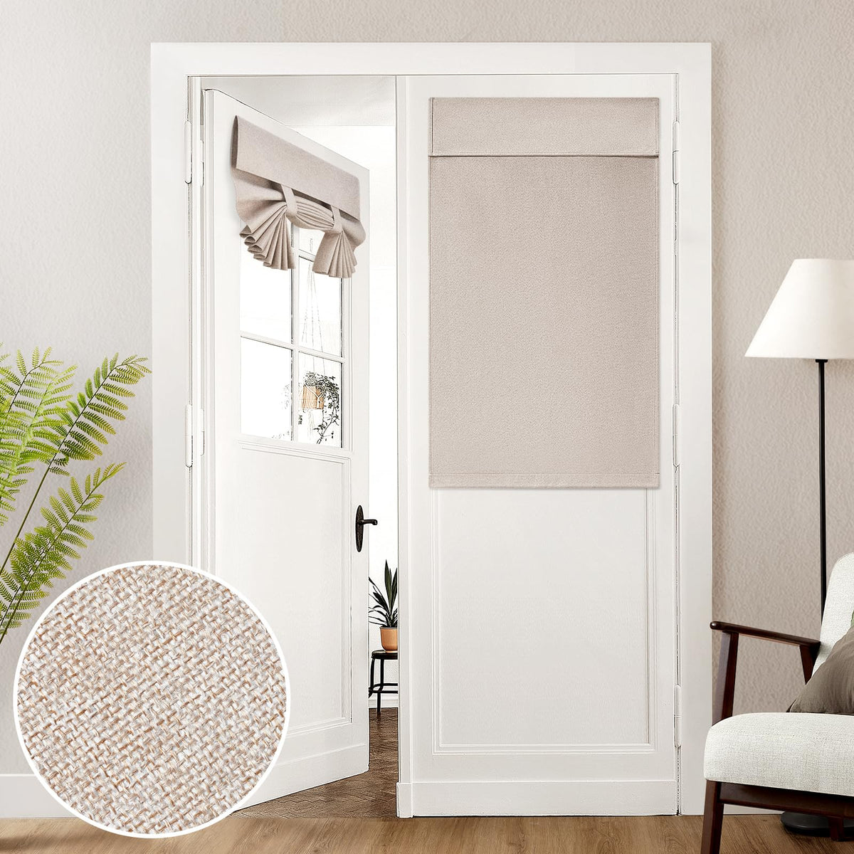 HOMEIDEAS 100% Blackout Linen Door Curtains for French Door 26x68 Inch