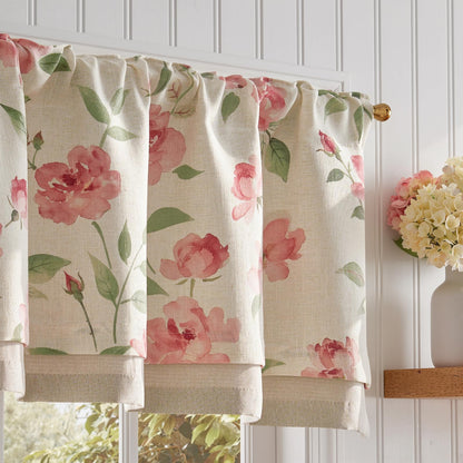 jinchan Linen Valance Curtain Farmhouse 16 Inch 1 Panel Blue on Beige