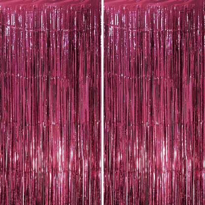 Voircoloria Laser Pink Foil Fringe Backdrop Curtains,3.3x6.6ft, 2 Pack