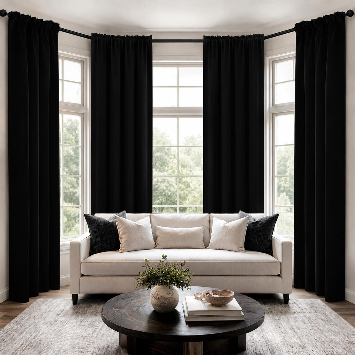 MIULEE Black Blackout Curtains 63 Inch Length for Bedroom Set of 4 Panels