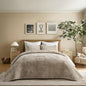 EverGrace Stripe Channel Luxury Velvet Quilt Set King Size, Beige Taupe