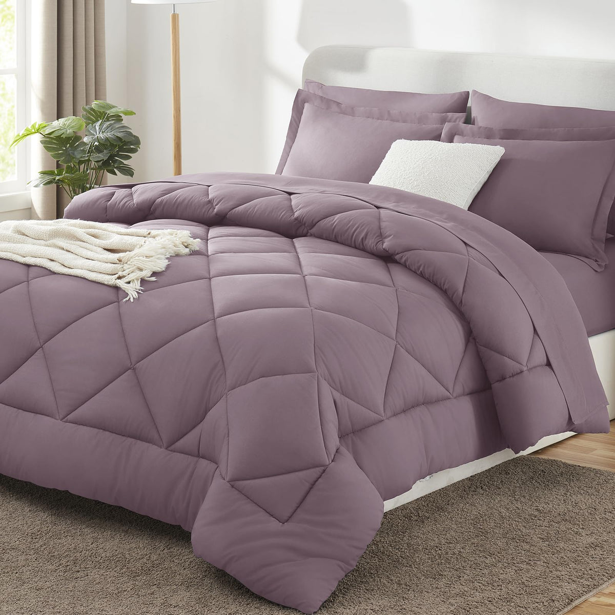 CozyLux Full Comforter Set 82"x86" Dark Grey - 7 Piece Bed in a Bag