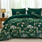 Yiran Queen Comforter Set, 7 Piece Floral Dark Green Dandelion Bed in a Bag