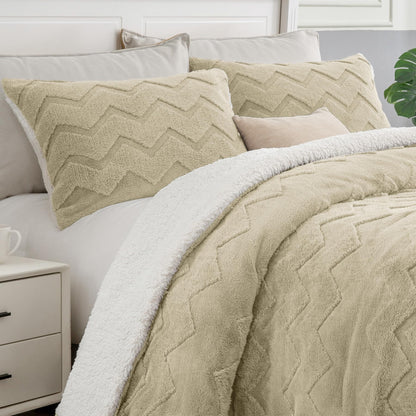 BEDELITE Fluffy Sherpa Queen Comforter Set,Grey