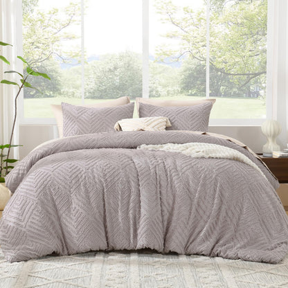 Litanika King Size Comforter Set, 3 Pieces Beige Tufted Boho Bedding Set