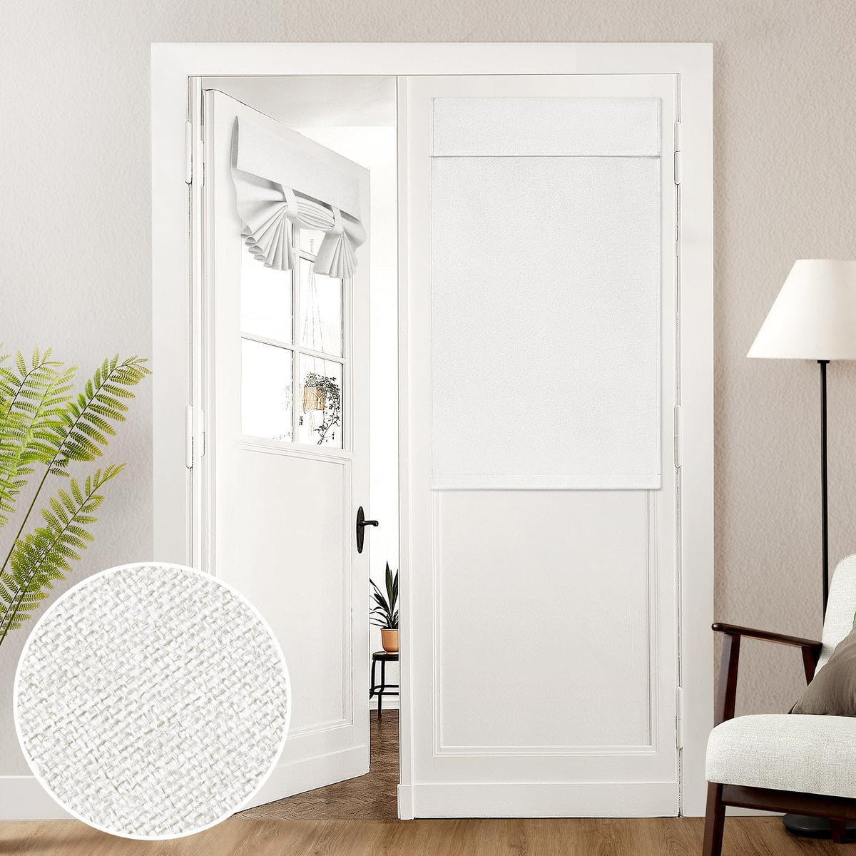HOMEIDEAS 100% Blackout Linen Door Curtains for French Door 26x68 Inch