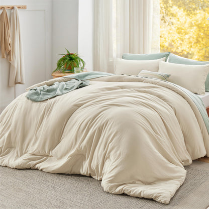 Bedsure King Comforter Set Prewashed Soft Bedding Set 3Pcs Beige 104"x90"