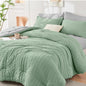 Queen Comforter Set - 7PCS Bed in a Bag, Seersucker Bedding Set, Beige