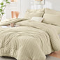Queen Comforter Set - 7PCS Bed in a Bag, Seersucker Bedding Set, Beige