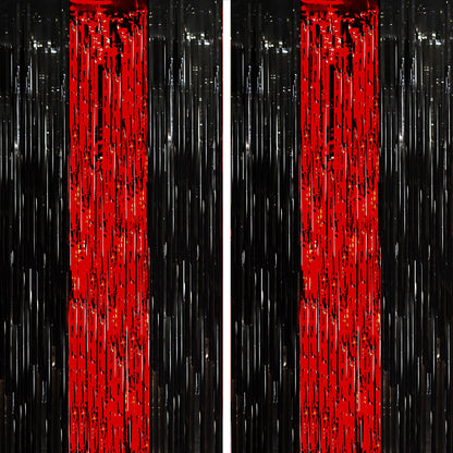 Voircoloria Laser Pink Foil Fringe Backdrop Curtains,3.3x6.6ft, 2 Pack