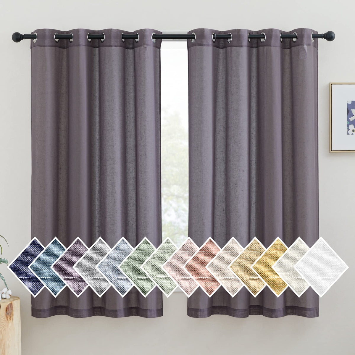 NICETOWN Semi Sheer Linen Ivory Curtains for Bedroom, W52xL84, 2 Panels