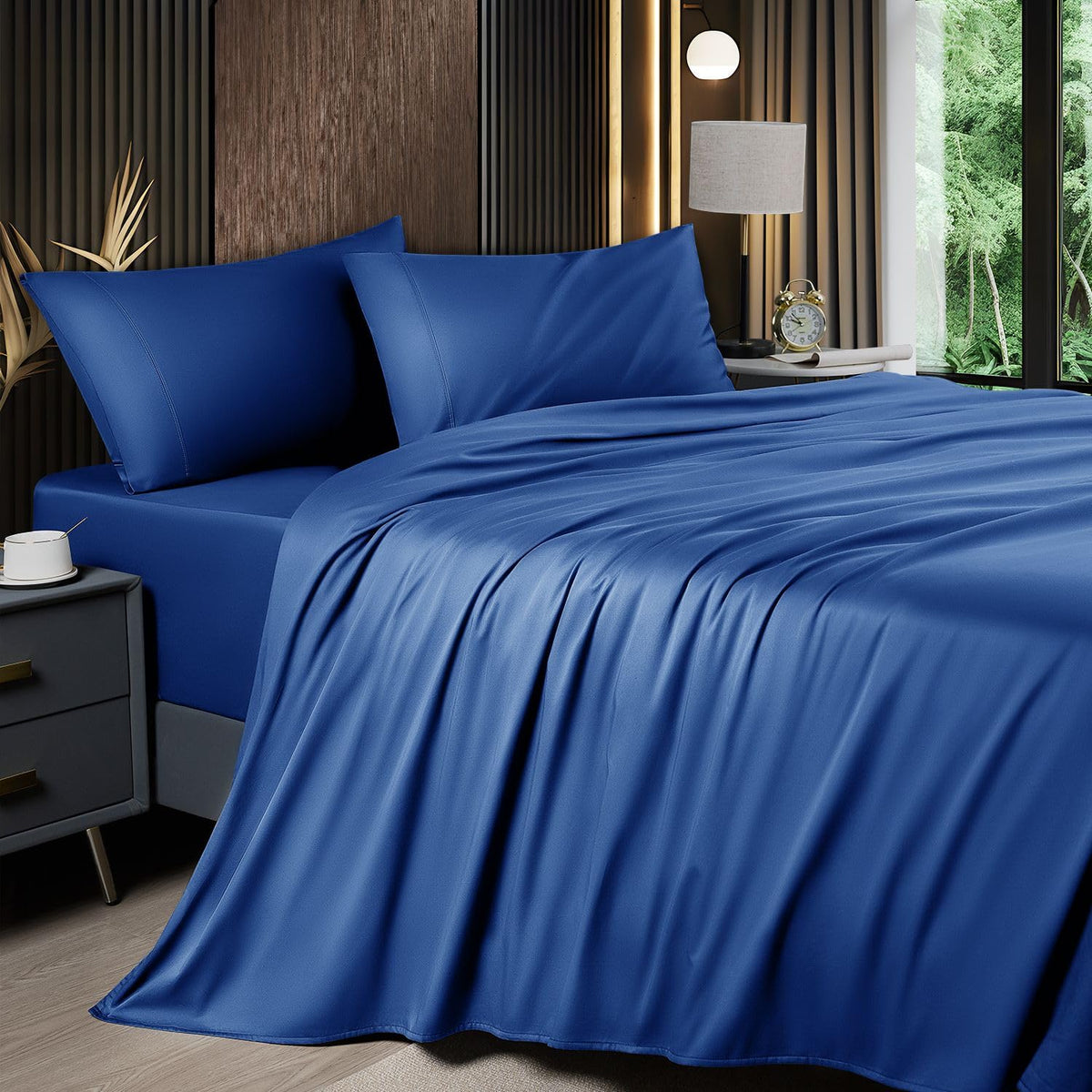 Shilucheng 6 Piece Queen Sheet Sets, Cooling Sheets, Dark Grey