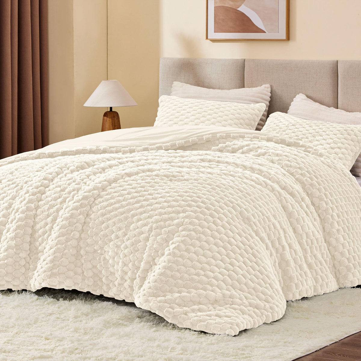 BEDELITE Fluffy Queen Comforter Set, Dark Grey Fleece Bed Set 3 Pieces