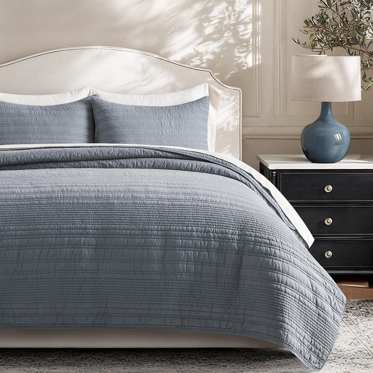 EVERGRACEHOME 100% Cotton Modern Lines Quilt Set King Size, Stone Taupe