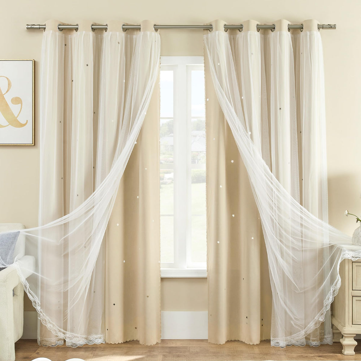 XiDi Blackout Curtains for Girls Bedroom Decor Pink Kids Rainbow Curtains