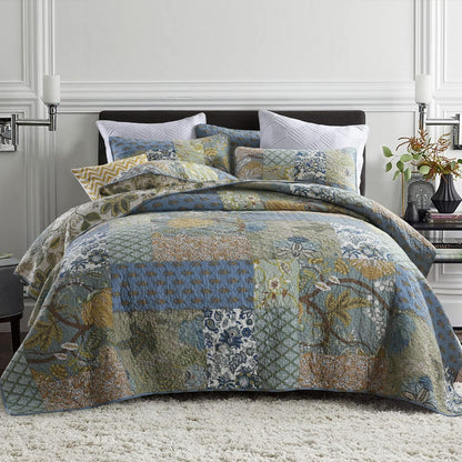 Secgo Queen Comforter Set for Bed - 100% Cotton Quilts Queen Size, Green, Sage Bedspreads (90 * 98 Inch) with 2 Pillow Shams, Patchwork Reversible Lightweight Bedding