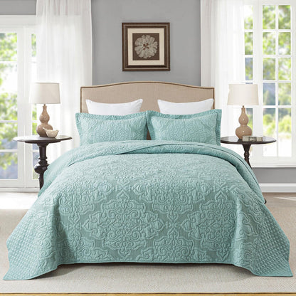 Travan 3-Piece Quilt Set Quilted Bedspread Lightweight Coverlet Set Garden Style Floral Printed Oversized Quilted Bedding Set with Shams for All Season, Exquisite, King Size