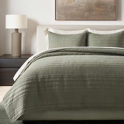 EVERGRACEHOME 100% Cotton Modern Lines Quilt Set King Size, Stone Taupe