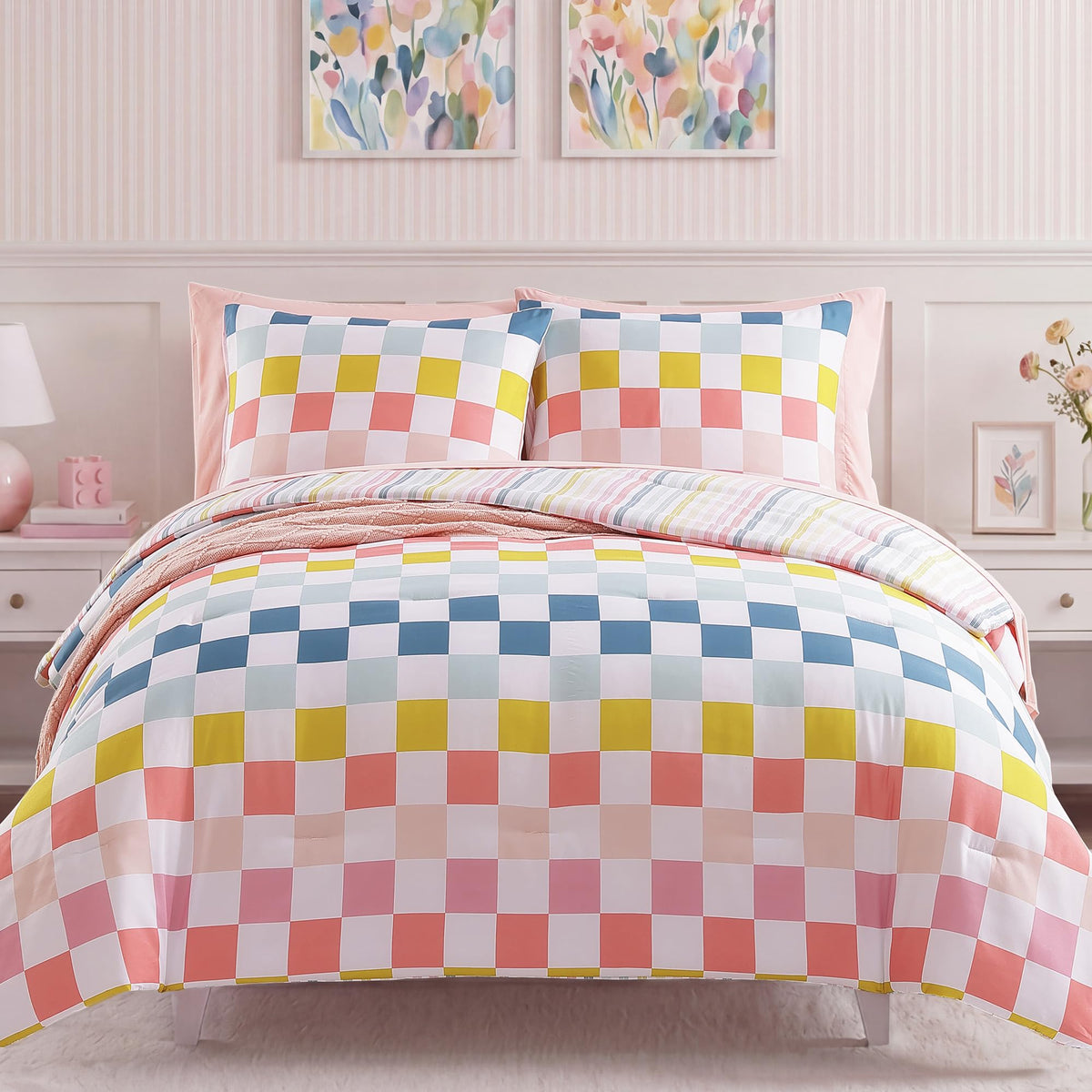 Twin Comforter Set for Girls - 5 Pieces Floral Pink Girls Twin Bedding Set