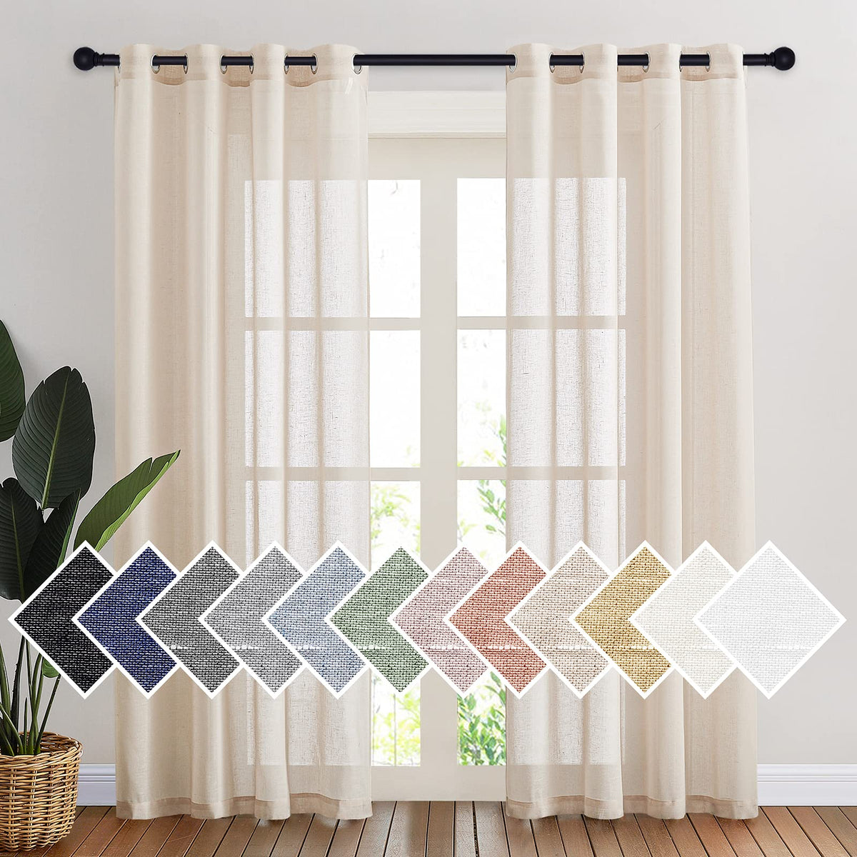 NICETOWN Semi Sheer Linen Ivory Curtains for Bedroom, W52xL84, 2 Panels