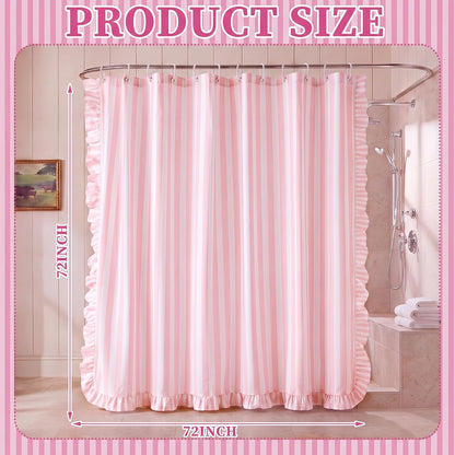 Pink Ruffled Striped Shower Curtain