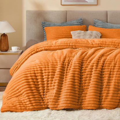 BEDELITE Fleece Full Comforter Set, Fluffy Bed Set, Cream White