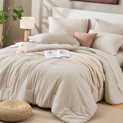 Sasttie Navy Blue Queen Comforter Set 7-Piece, Pre-Washed Bed in a Bag
