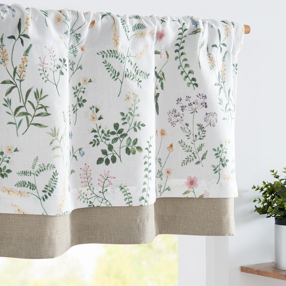 jinchan Linen Valance Curtain Farmhouse 16 Inch 1 Panel Blue on Beige